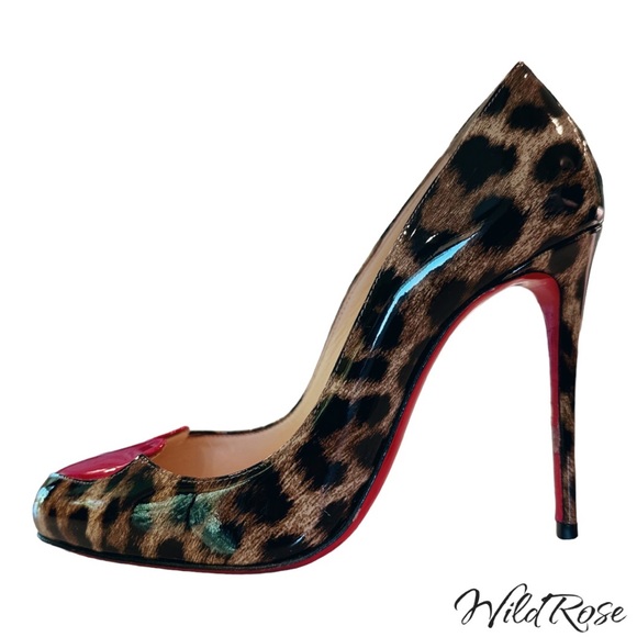 CHRISTIAN LOUBOUTIN Leopard Print Patent Leather Doracora Heart 100 Pumps - Picture 8 of 17